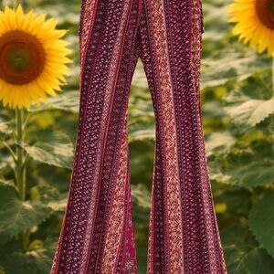 No Boundaries Burgundy and Pink Printed Flare Pants Festival/Boho